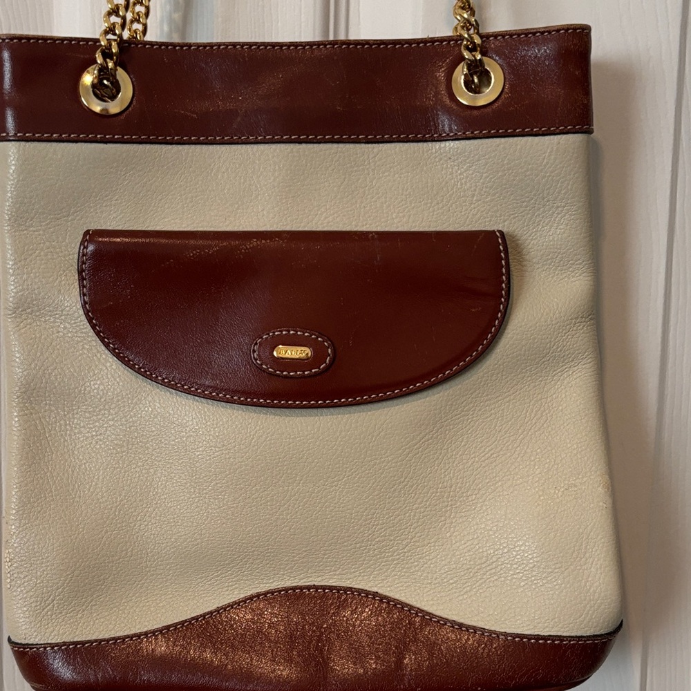 Bally Brown and Cream Leather Shoulder Bag